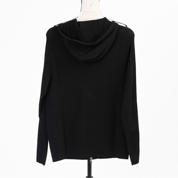 Michael Kors black hooded zipper cardigan sweater jacket urban minimalist XS - Picture 2 of 11